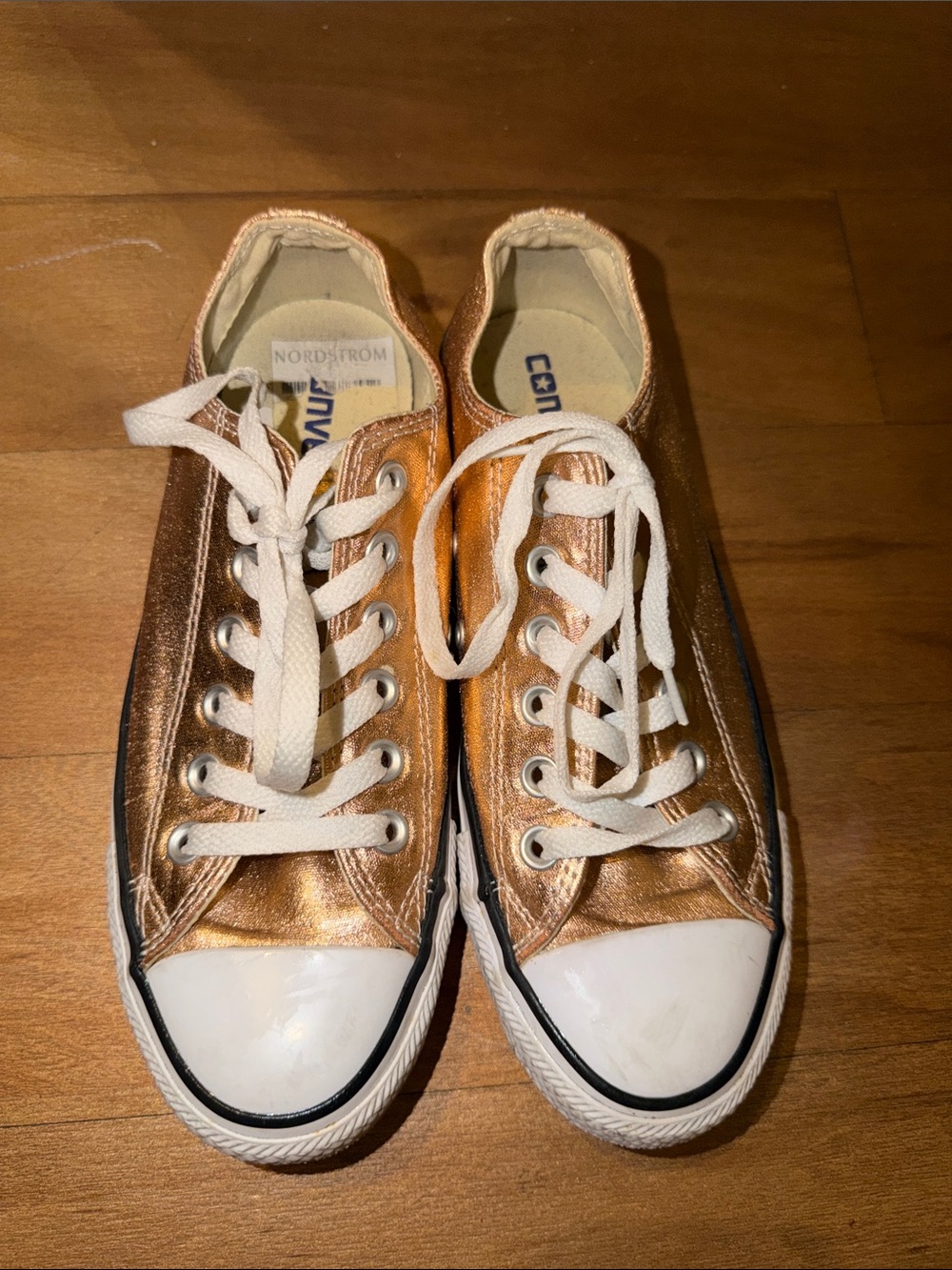 Converse Metallic Rose Gold Low Top Sneakers with White Laces